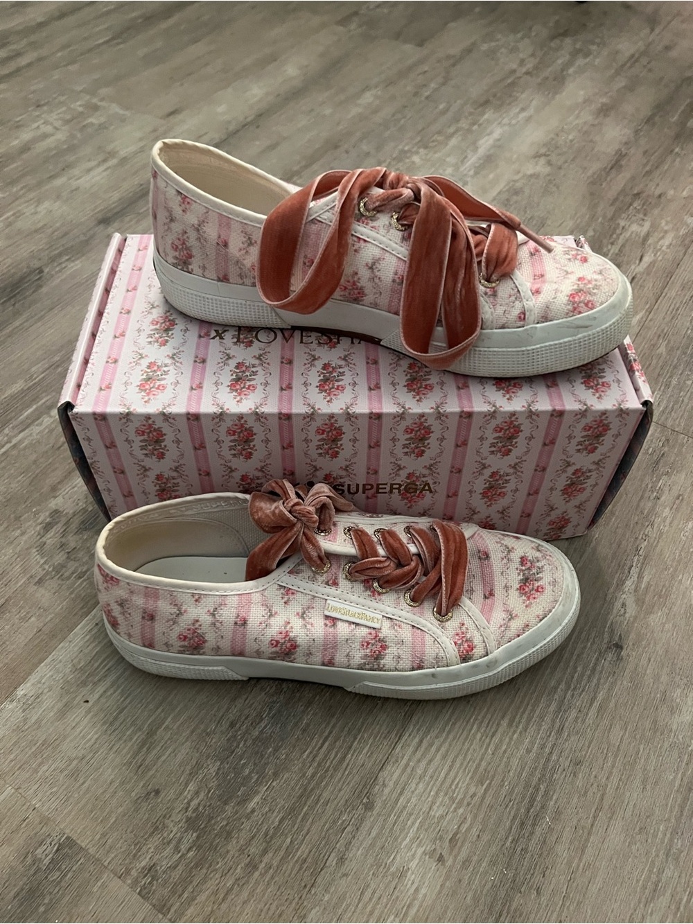 LoveShackFancy x Superga Floral Pink Velour-Lace Sneakers